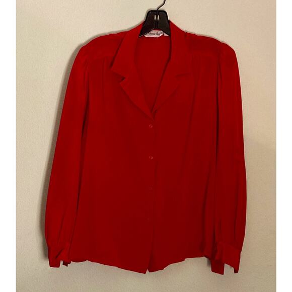 Adrianna Papell Vintage 100% Silk Blouse Button-down Pleat Detail ~ Sz 14 - Picture 4 of 6